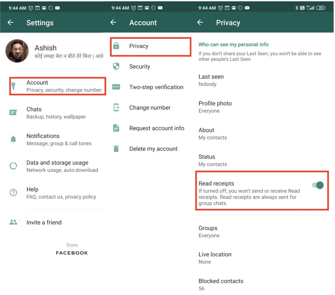 How to disable read receipts for the messages on WhatsApp 